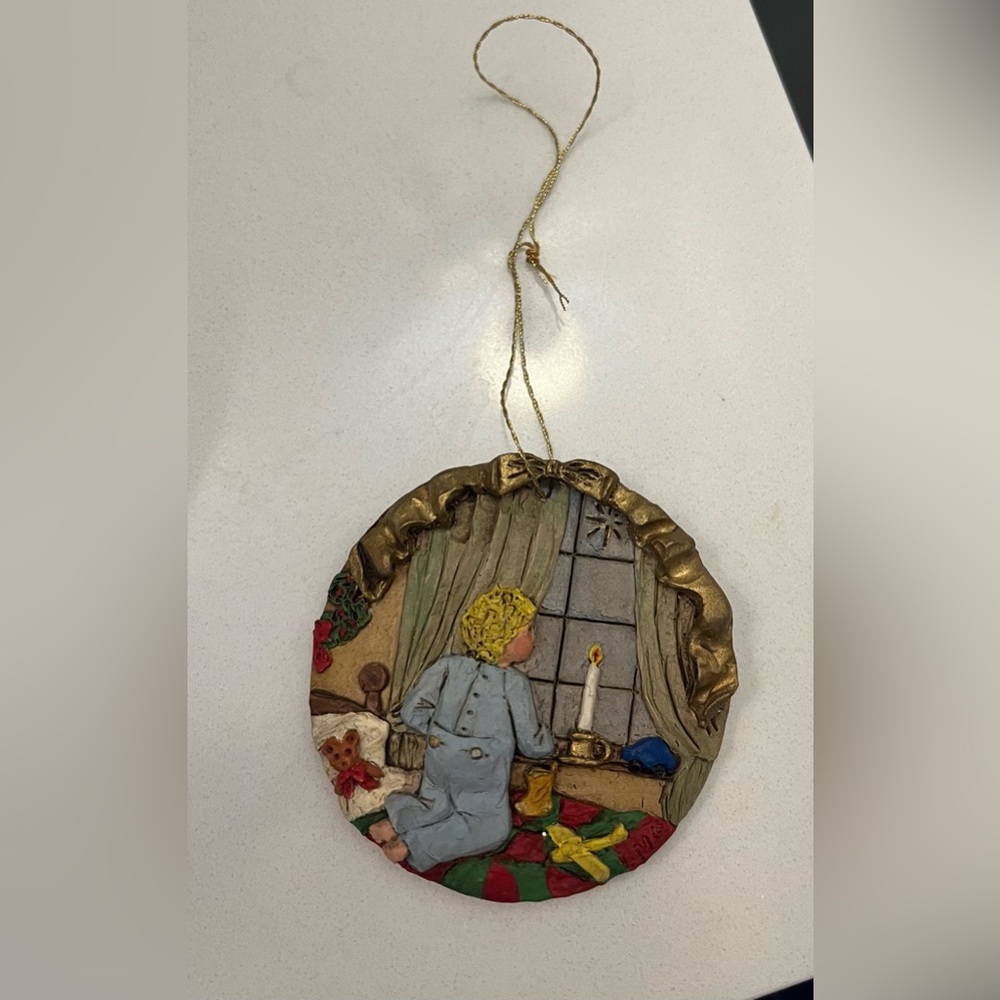 VTG 90s Christmas ornament originals by Linda praying boy